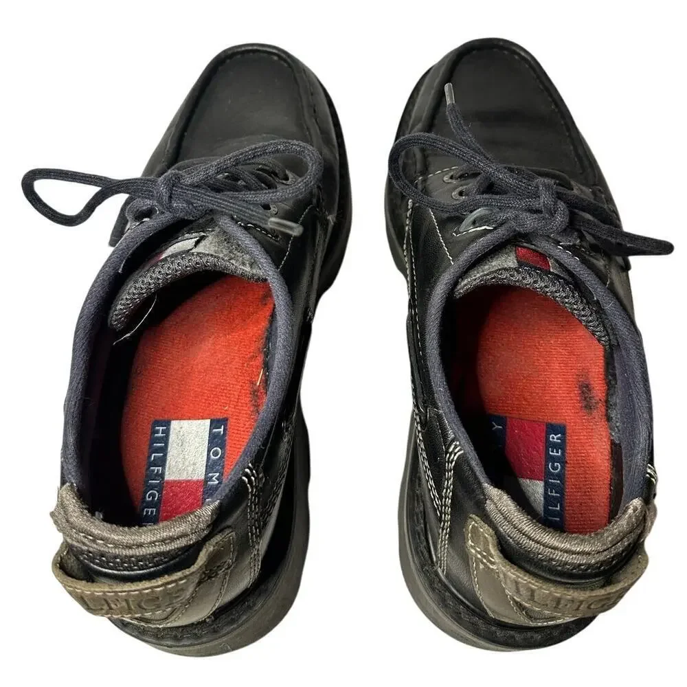 Tommy Hilfiger Size 8.5 Men Black Leather y2k Vintage Lace-Up Work Oxford Shoes